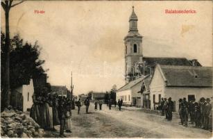 1925 Balatonederics, Fő tér, templom. Mérei kiadása (gyűrődések / creases)