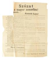 1902 ,,Szózat a magyar nemzethez!", az Országos Függetlenségi és 48-as Párt politikai plakátja, Bp., Független Magyarország R.T.-ny., sérült, szakadásokkal, kisebb hiányokkal, 63x47 cm