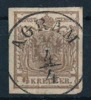 1850 6kr HP I ívszéli nyomat 5 mm ívszéli nyomat papírránccal, lemezhibákkal "AGRAM"
