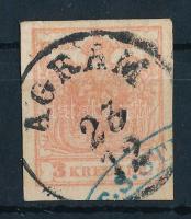 1850 3kr MP III kék cégbélyegzővel előérvénytelenítve "AGRAM"