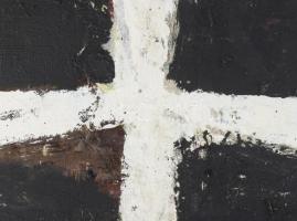 Wagner János (1936-2022): Kereszt (cím nélkül). Olaj, vegyes technika, vászon, jelezve jobbra lent: ...