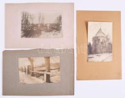 I. világháborús felvételek a frontról: lövészárok, katonai temető, szétlőtt templom, stb., 25 db fot...