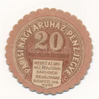 1919. Budapest 20f "Párisi Nagy Áruház" pénztárjegye T:AU Adamo BUC-211.1