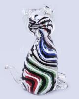 Iparművész anyagában színezett macska asztaldísz, szakított üveg, jelzés nélkül, hibátlan, m: 12 cm