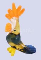 Murano art kakadu figura, színezett üveg, jelzés nélkül, hibátlan, m: 8 cm