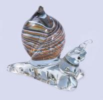 Murano art éti csiga figura, részben színezett üveg, jelzés nélkül, hibátlan, h: 6 cm