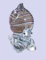 Murano art éti csiga figura, részben színezett üveg, jelzés nélkül, hibátlan, h: 6 cm