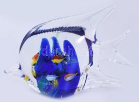 Murano "Aquarium" levélnehezék, hal alakú öntött üveg, belsejében akváriumot idéző színezéssel. Jelzés nélkül, hibátlan, 18x14 cm