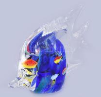Murano "Aquarium" levélnehezék, hal alakú öntött üveg, belsejében akváriumot idéző színezé...