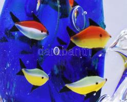 Murano "Aquarium" levélnehezék, hal alakú öntött üveg, belsejében akváriumot idéző színezé...