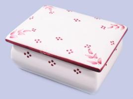 Antik bonbonier, sorszámozott, erős mázrepedéssel, 16x13 cm