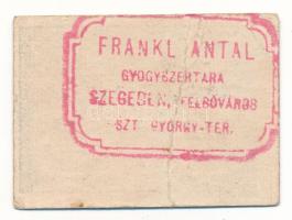 1920 k. Szeged 50f aprópénz helyettesítő jegy "Szegedi Gyógyszerész Testület", a hátlapon ...