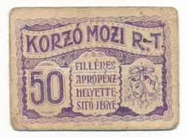 1920 k. Szeged 50f "Korzó Mozi R.T." aprópénz helyettesítő jegy szárazbélyegzővel T:F Adamo SZE-61.3.1