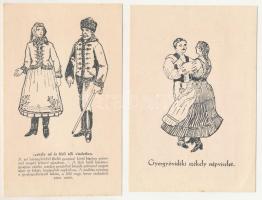 Székely népviselet - 2 db RÉGI képeslap: Gyergyóvidéki és téli viselet. Kiadja a Székely Naptárak Kiadóvállalata / Traditional Szekler folk costume: 2 pre-1945 postcards