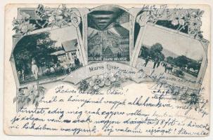 1902 Marosújvár, Uioara, Ocna Mures; fürdő, Stefánia bánya belseje, Király utca / spa, mine interior, street. Art Nouveau, floral (r)