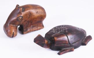 Faragott fa teknős és víziló, h: 16,5 cm