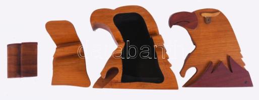 Szétszedhető fa sas tárolós asztaldísz, 14x14 cm