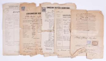 Izraelita vallású személy vegyes okmányai, keresztlevél, anyakönyvi kivonat, érettségi bizonyítvány, stb, rossz állapotban