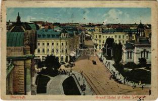 1924 Bucharest, Bukarest, Bucuresti, Bucuresci; Grand Hotel si Calea Victoriei / hotel, street, automobiles (EM)