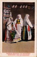 1917 Szenterzsébet, Hammersdorf, Gusterita (Nagyszeben, Sibiu); Sächsische Bäuerinnen / Szász parasztasszonyok. Jos. Drotleff kiadása / Transylvanian Saxon folklore (EK)