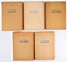 5 db könyv - Dr. Asztalos Lajos: A XXI. szovjet sakkbajnokság; Bán Jenő: A VII. magyar sakkbajnokság; Bán Jenő-Pogáts József: A X. magyar sakkbajnokság; Barcza-Tóth: A XVIII. szovjet sakkbajokság; Szabó László: A IX. magyar sakkbajnokság. Kiadói papírkötés, kopottas állapotban.