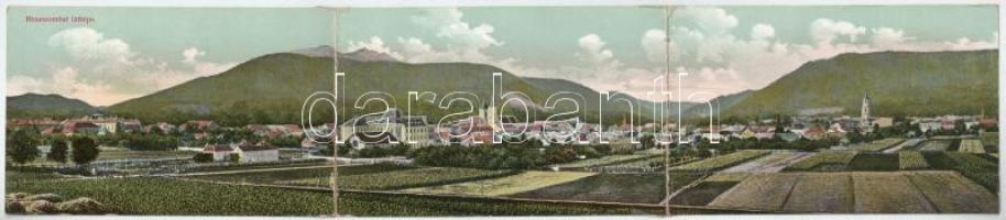 Rimaszombat, Rimavská Sobota; látkép, 3-részes kinyitható panorámalap. Ifj. Rábely Miklós kiadása / ...