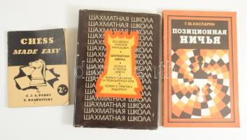 9 db idegen nyelvű sakk-könyv, nagyrészt orosz nyelven: Chess made easy; Chess Olypiads, stb. Kötete...