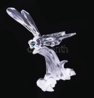 Üveg szitakötő szobor, hibátlan, tartójában, m:7,5 cm