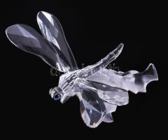 Üveg szitakötő szobor, hibátlan, tartójában, m:7,5 cm