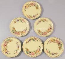 Zsolnay aranykontúrozott virágmintás 6 darab csészealj, jelzett, hibátlan, d: 15,5 cm