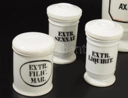 8 darab antik porcelán patikai tégely, hozzá porcelán atomsúly táblázat, m: 16,5 cm alatt