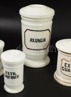 8 darab antik porcelán patikai tégely, hozzá porcelán atomsúly táblázat, m: 16,5 cm alatt