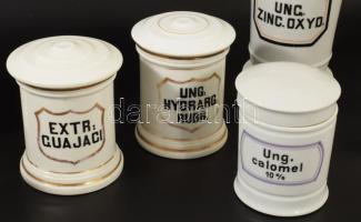 8 darab antik porcelán patikai tégely, hozzá porcelán atomsúly táblázat, m: 16,5 cm alatt