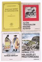 Magyar néprajz klasszikusai 3 kötete: Hermann Ottó: Halászélet, pásztorkodás. Bp., 1980., Gondolat. Kiadói egészvászon-kötés, kiadói papír védőborítóban. Györffy István: Alföldi népélet. Bp., 1983, Gondolat. Kiadói egészvászon-kötés, kiadói papír védőborítóban. Az ősi társadalom magyar kutatói. Vál., szerk., a bevezetést és az életrajzokat írta: Zsigmond Gábor. Bp, 1977, Gondolat. Kiadói egészvászon-kötés, kiadói papír védőborítóban, volt könyvtári példány. +  Róheim Géza: Magyar néphit és népszokások. Universum reprint. Szeged, 1990, Universum. Kiadói papírkötés.