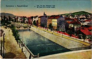 Sarajevo, Appel-Quai. + Ort, wo das Attentat vom 28. Juni 1914 verübt wurde / quay. Assassination site of Archduke Franz Ferdinand of June 28 in 1914 marked with a + (EB)