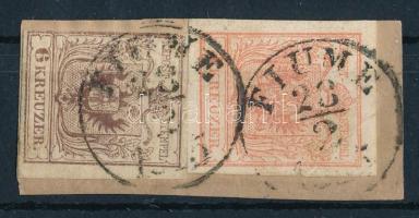 1850 3kr MP III papírránccal + 6kr HP III lemezhibával a 6-ban, kiemelt sas "FIUME"