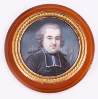 Antik szelence, festett miniatúrával a fedelén, sérüléssel, d: 7 cm