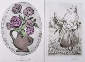 Klf. magyar és külföldi alkotók (Vén Zoltán, Bálint Ferenc, Kékesi Zoltán stb.): 16 db ex libris és ...