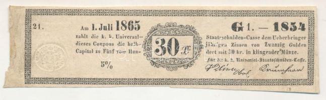 Ausztria 1865. 1854-es osztrák államkötvény 30kr értékű szelvénye vízjeles papíron T:XF