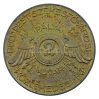 1940 k. "Budapest Székesfővárosi Közlekedési Rt. - Pálya Udvar "2" / B.SZ.K.R.T - 10 Pengőbárca" réz közlekedési bárca Szign.: Berán T:AU kis patina