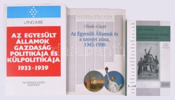 Vegyes történelmi könyvtétel, 3 db: Mary Fulbrook: A német nemzeti identitás a holokauszt után. Bp., 2001, Helikon. Kiadói papírkötés.; Borhi Géza: Az Egyesült Államok és a szovjet zóna, 1945-1990. História Könyvtár 2. Bp., 1993, História - MTA Történettudományi Könyvtár. Kiadói papírkötés.; Láng, Imre: Az Egyesült Államok gazdaságpolitikája és külpolitikája 1933-1939. Bp., 1988, Akadémiai. Kiadói kartonált papírkötés.