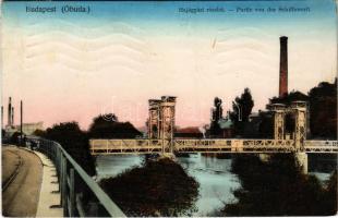 1915 Budapest III. Óbuda, Hajógyári részlet, híd. N.M. Bp. / Partie von der Schiffswerft (EK)