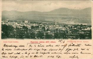 1899 Eperjes, Presov; látkép, a város déli része. Kosch Árpád kiadása, fénynyomat Divald / general view, southern part (EK)