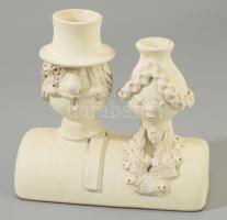 Kétalakos figurális gyertyatartó, kis kopással, 16x15 cm