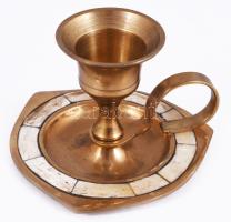 Kis sétáló gyertyatartó, csont berakásokkal, m: 4,5 cm