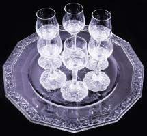 Rosenthal "Classic Rose" 6 darabos kristály likőrös pohár készlet, tálcán. Jelzett a poharakon, jelzett a tálcán. Tálca d: 33 cm, poharak m: 14 cm, hibátlan.