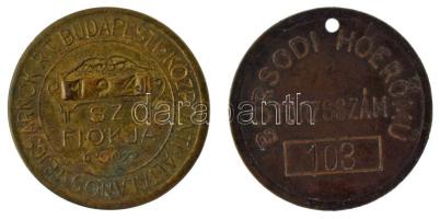 1930 k. "Üvegbetét jegy - 50 Fillér / Budapesti Központi Általános Tejcsarnok R.T. 124. sz. fiókja" üvegbetétjegy + "Borsodi Hőerőmű - Törzsszám 103" egyoldalas réz érme T:XF