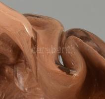 Krémes színezésű üveg kosár kínáló, jelzés nélkül, hibátlan, 19x20 cm