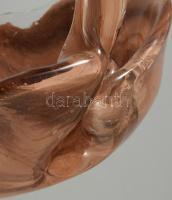 Krémes színezésű üveg kosár kínáló, jelzés nélkül, hibátlan, 19x20 cm