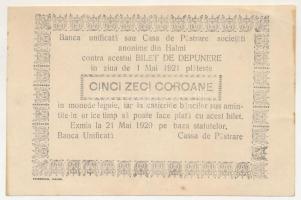 1920. 50K "Halmii Egyesült Bank R.T. - Halmii Takarékpénztár R.T." betétjegy T:XF,VF folt
...